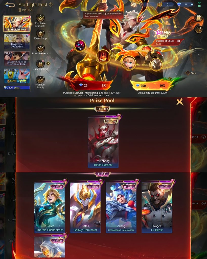 sun queller of chaos starlight fest mobile legends